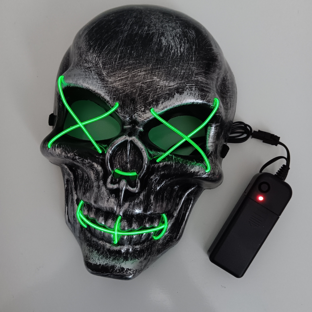 LED Metallic Skull Mask with Green Accents